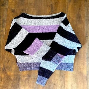 Free People Women’s Purple Grey and Black Striped Off Shoulder Sweater Size S